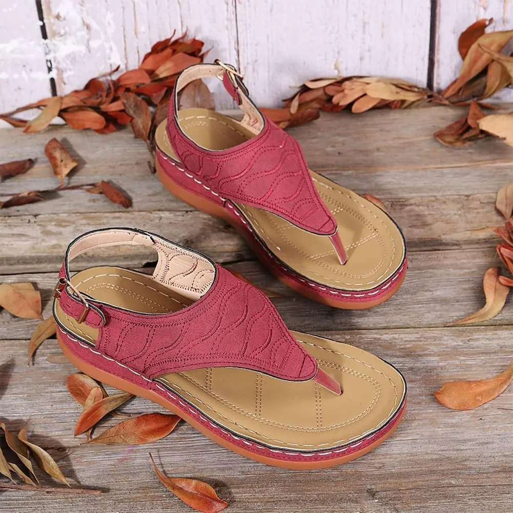 ELEGY Libiyi New Summer Women's Sandals Womens Shoes Wide Width Flat Heel Flip Flops for Women Leather Ring Toe Casual Slippers
