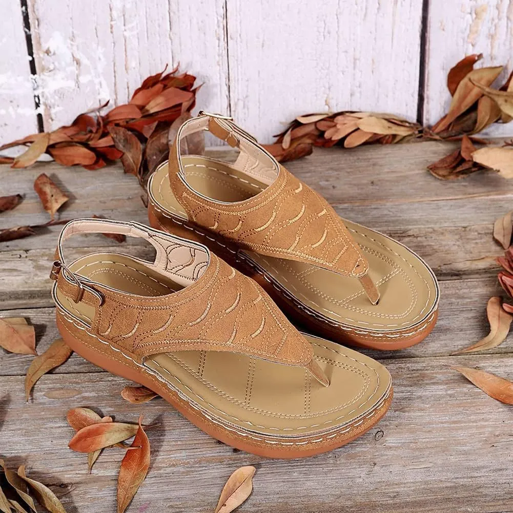 ELEGY Libiyi New Summer Women's Sandals Womens Shoes Wide Width Flat Heel Flip Flops for Women Leather Ring Toe Casual Slippers