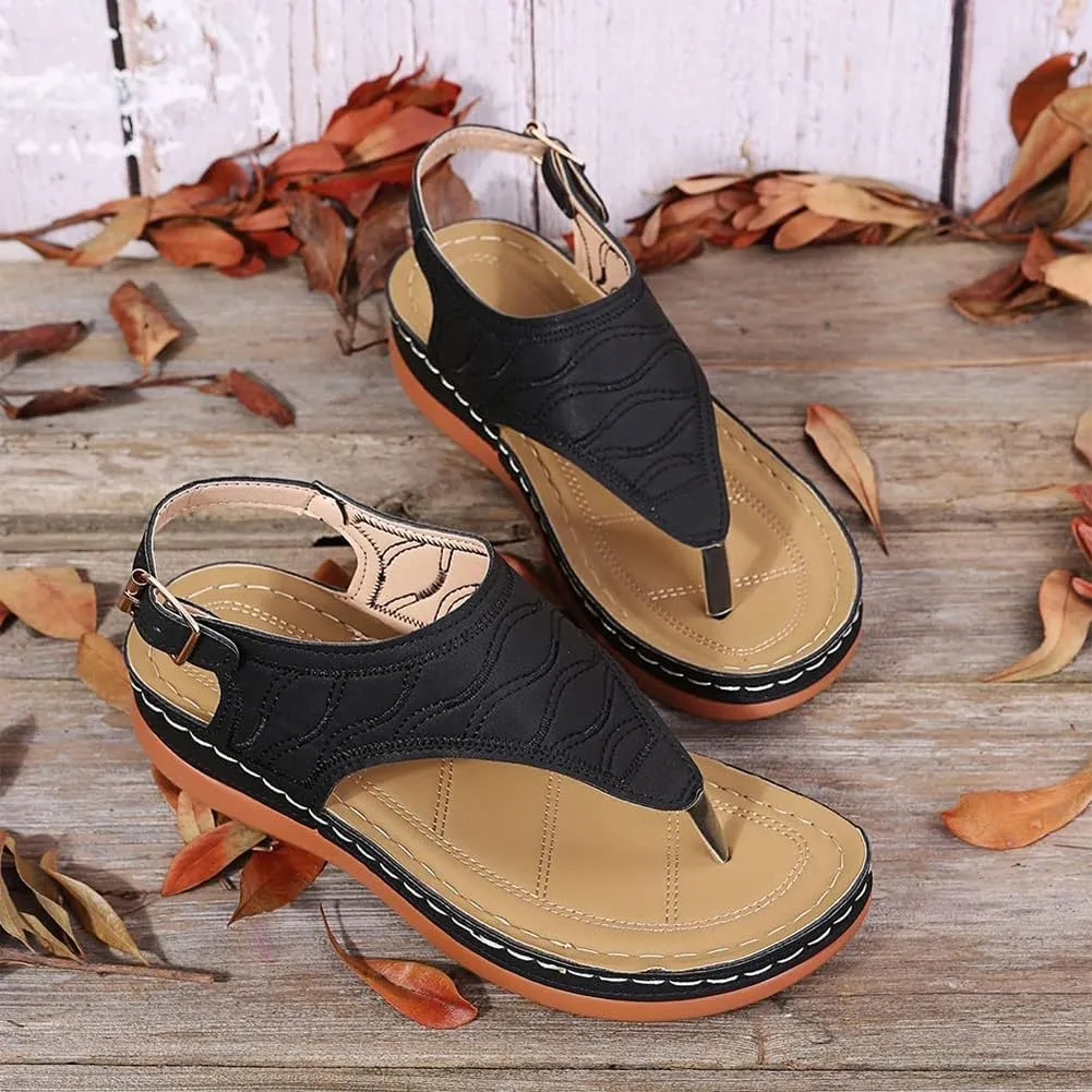 ELEGY Libiyi New Summer Women's Sandals Womens Shoes Wide Width Flat Heel Flip Flops for Women Leather Ring Toe Casual Slippers