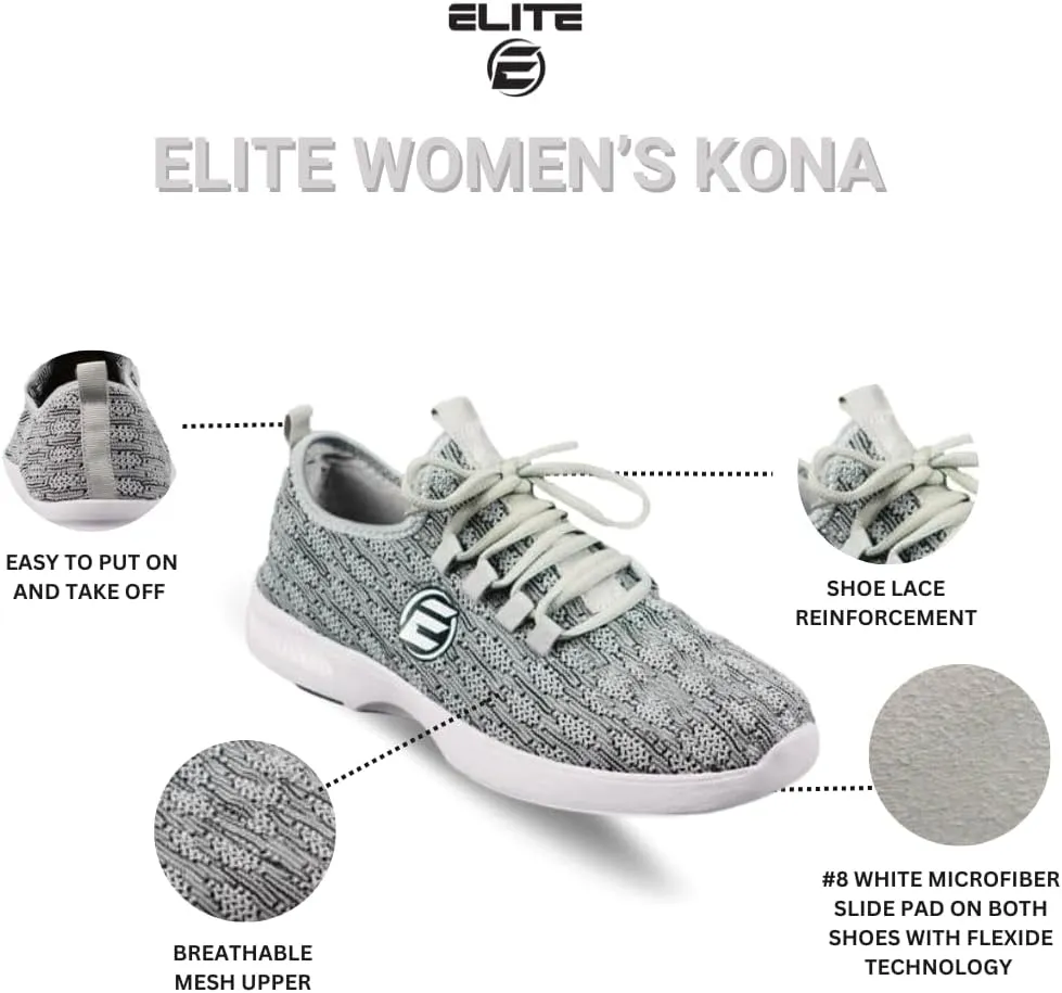 ELITE Women's Kona Slip-On Bowling Shoes - Lightweight Athletic, Breathable Knit, Universal Soles