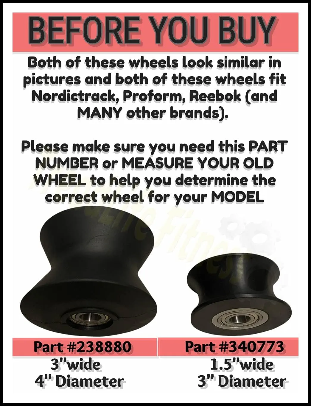 Elliptical Roller Wheel | Replacement for Gold's Gym Crosstrainer 510 - Model Number GGEL604070 | 3" W x 4" D | Part #238880 | Free Bearing Grease Included