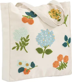 Embroidery Canvas Tote Bag for Women Reusable Cotton Shoulder Bag for Shopping Grocery Beach Book Gift Gym