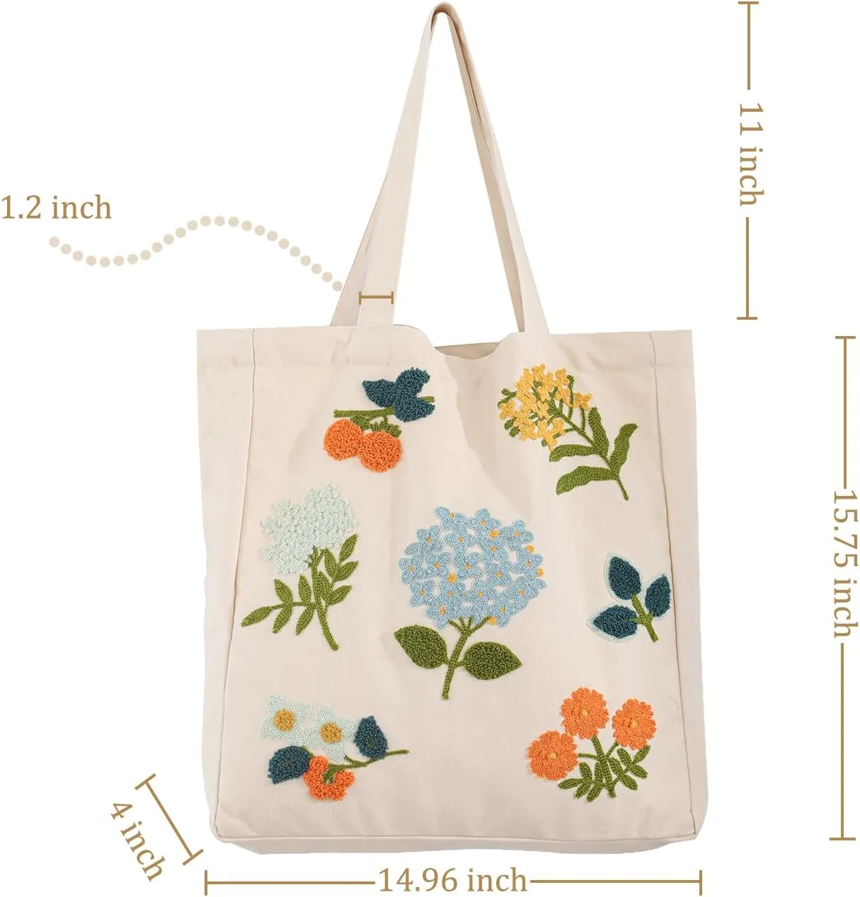 Embroidery Canvas Tote Bag for Women Reusable Cotton Shoulder Bag for Shopping Grocery Beach Book Gift Gym