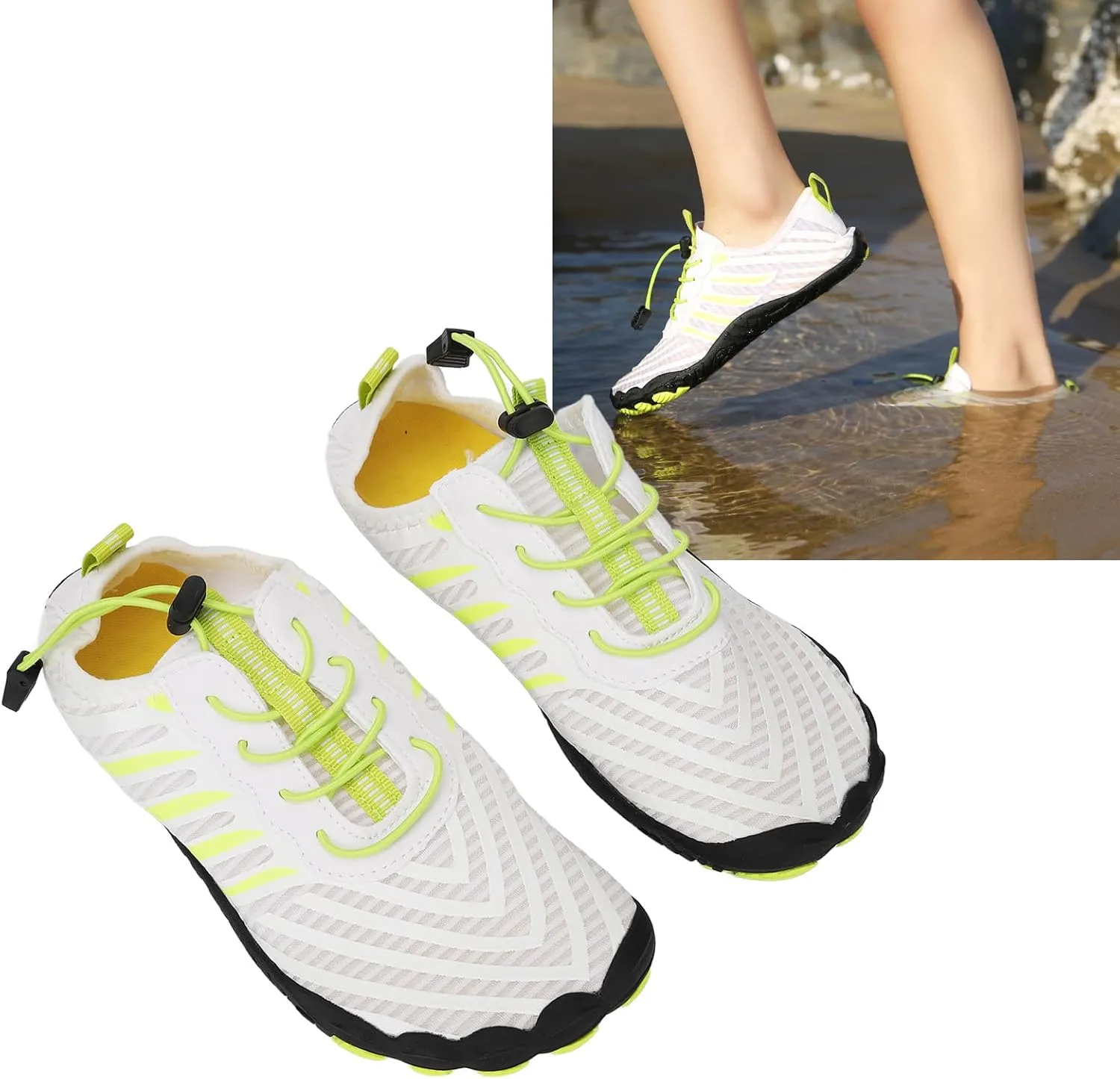 EVGATSAUTO Beach Shoes, Quick Drying White Rubber and Water Shoes in Elastic Fabric Lightweight for Hiking
