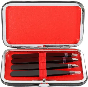 Eyebrow Grooming Beauty Tool ， Trimmer ，4Pcs Professional Stainless Steel Precision Tweezer for Eyebrows Plucking Point Tip/Slant Tip/Flat Tip Hair Removal Makeup Tools Black