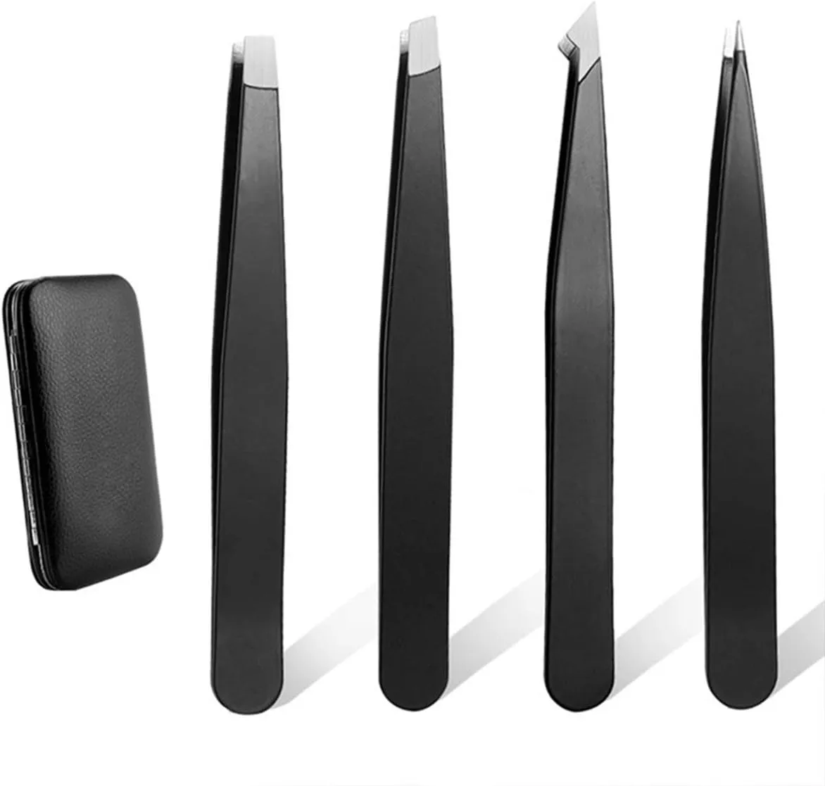 Eyebrow Grooming Beauty Tool ， Trimmer ，4Pcs Professional Stainless Steel Precision Tweezer for Eyebrows Plucking Point Tip/Slant Tip/Flat Tip Hair Removal Makeup Tools Black
