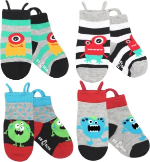 Ez Sox Toddler Boys Girls Socks Non Skid Seamless Toe Anti Slip Grip Pull Up Loops