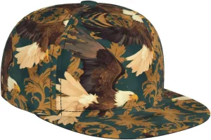 Fashion Flat Brim Baseball Cap Mighty Bald Eagle Pattern Adjustable, Breathable & Lightweight for Men & Women Black