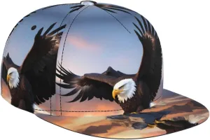 Fashion Flat Brim Baseball Cap Mighty Bald Eagle Pattern Adjustable, Breathable & Lightweight for Men & Women Black