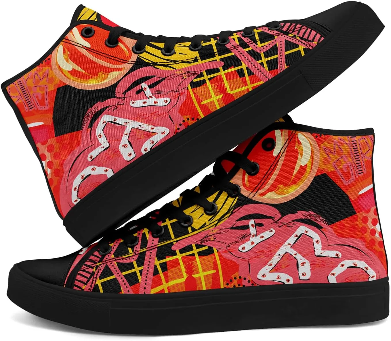 Fashion Graffiti High-Top Sneakers for Men Women Lightweight Stylish Canvas Streetwear Flat Shoes Student Breathable Footwear