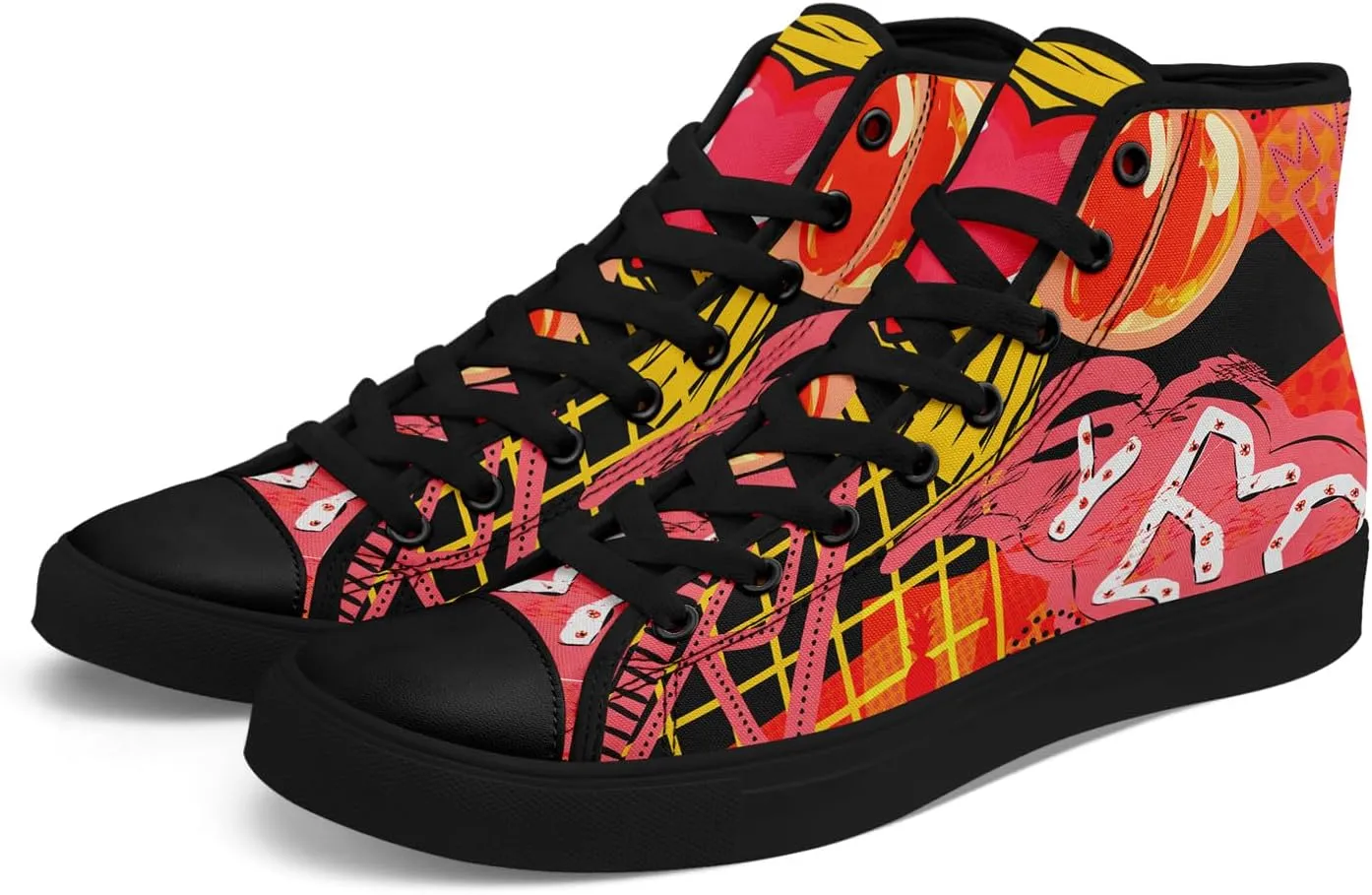 Fashion Graffiti High-Top Sneakers for Men Women Lightweight Stylish Canvas Streetwear Flat Shoes Student Breathable Footwear