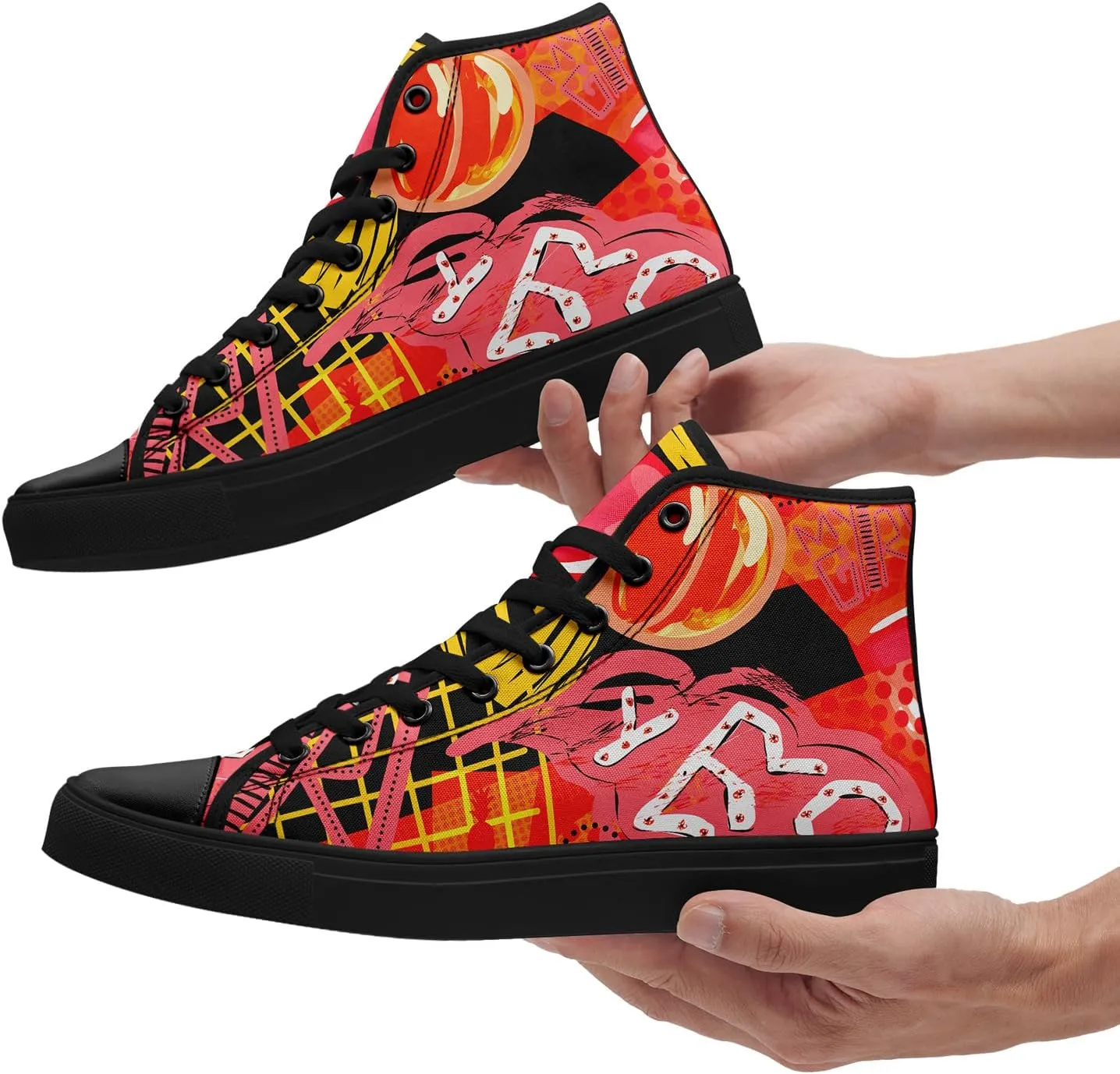Fashion Graffiti High-Top Sneakers for Men Women Lightweight Stylish Canvas Streetwear Flat Shoes Student Breathable Footwear