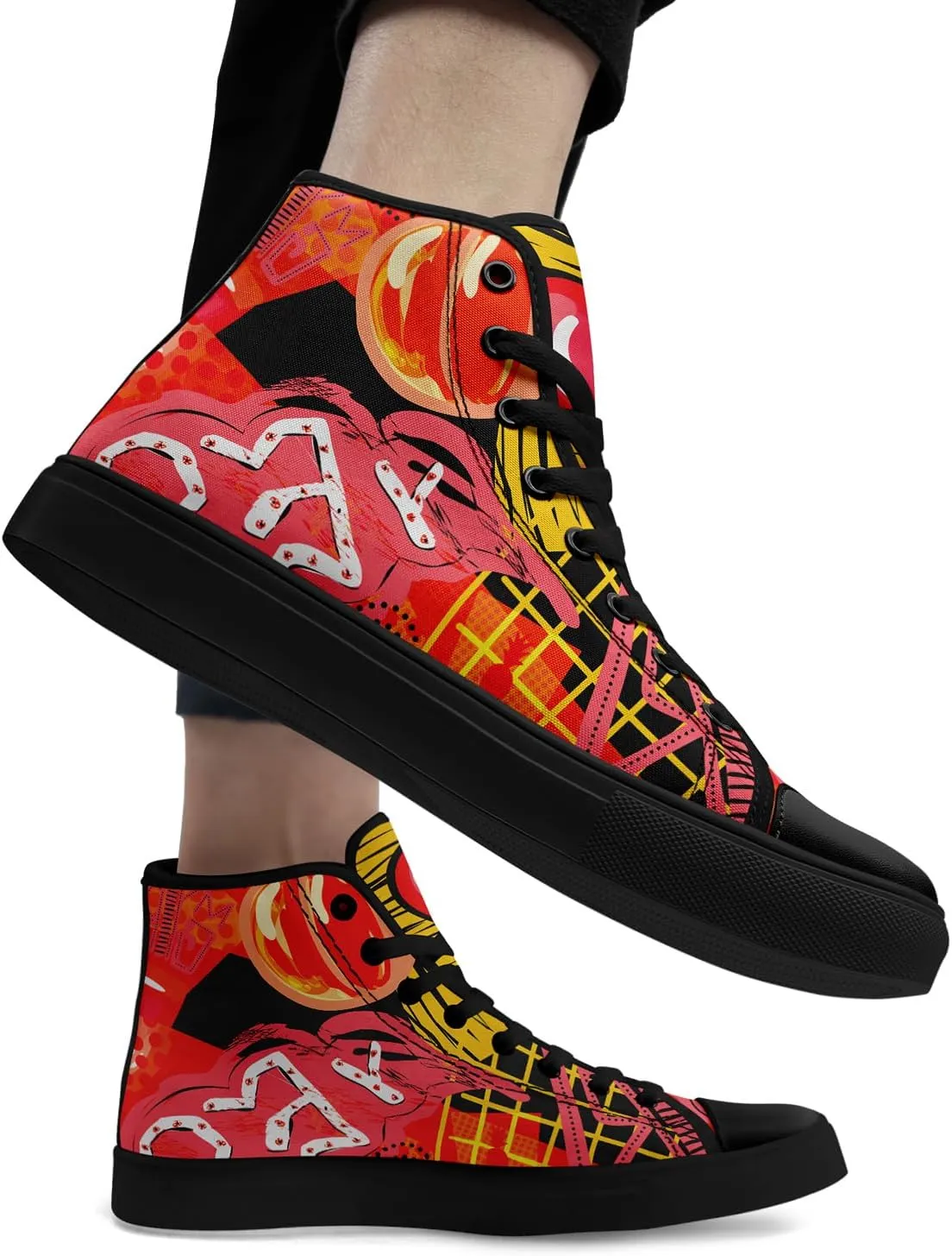 Fashion Graffiti High-Top Sneakers for Men Women Lightweight Stylish Canvas Streetwear Flat Shoes Student Breathable Footwear