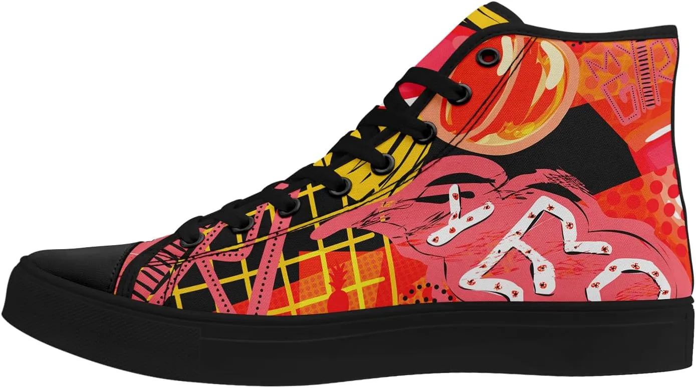 Fashion Graffiti High-Top Sneakers for Men Women Lightweight Stylish Canvas Streetwear Flat Shoes Student Breathable Footwear