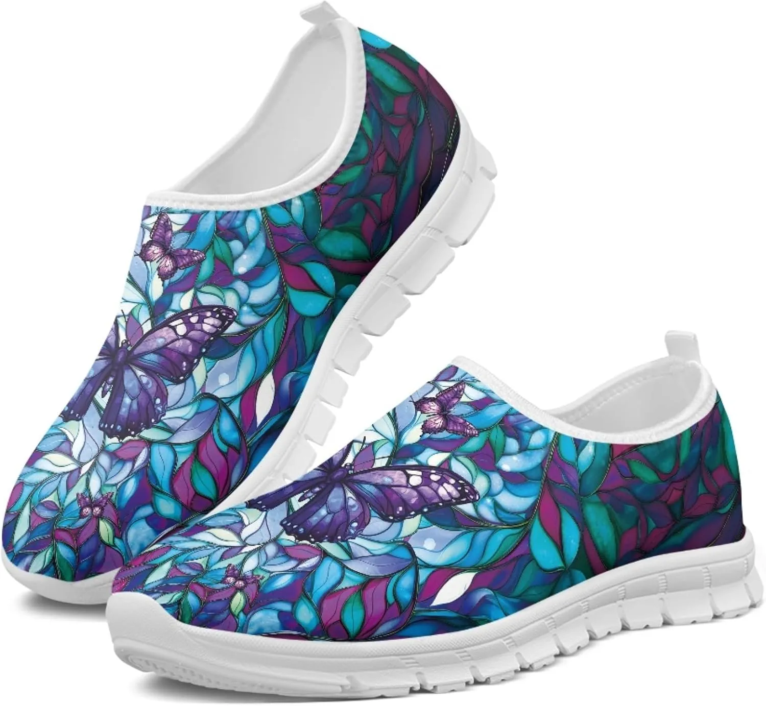 Fashion Print Womens Slip on Walking Shoes Breathable Flat Shoes Comfortable Casual Sneakers
