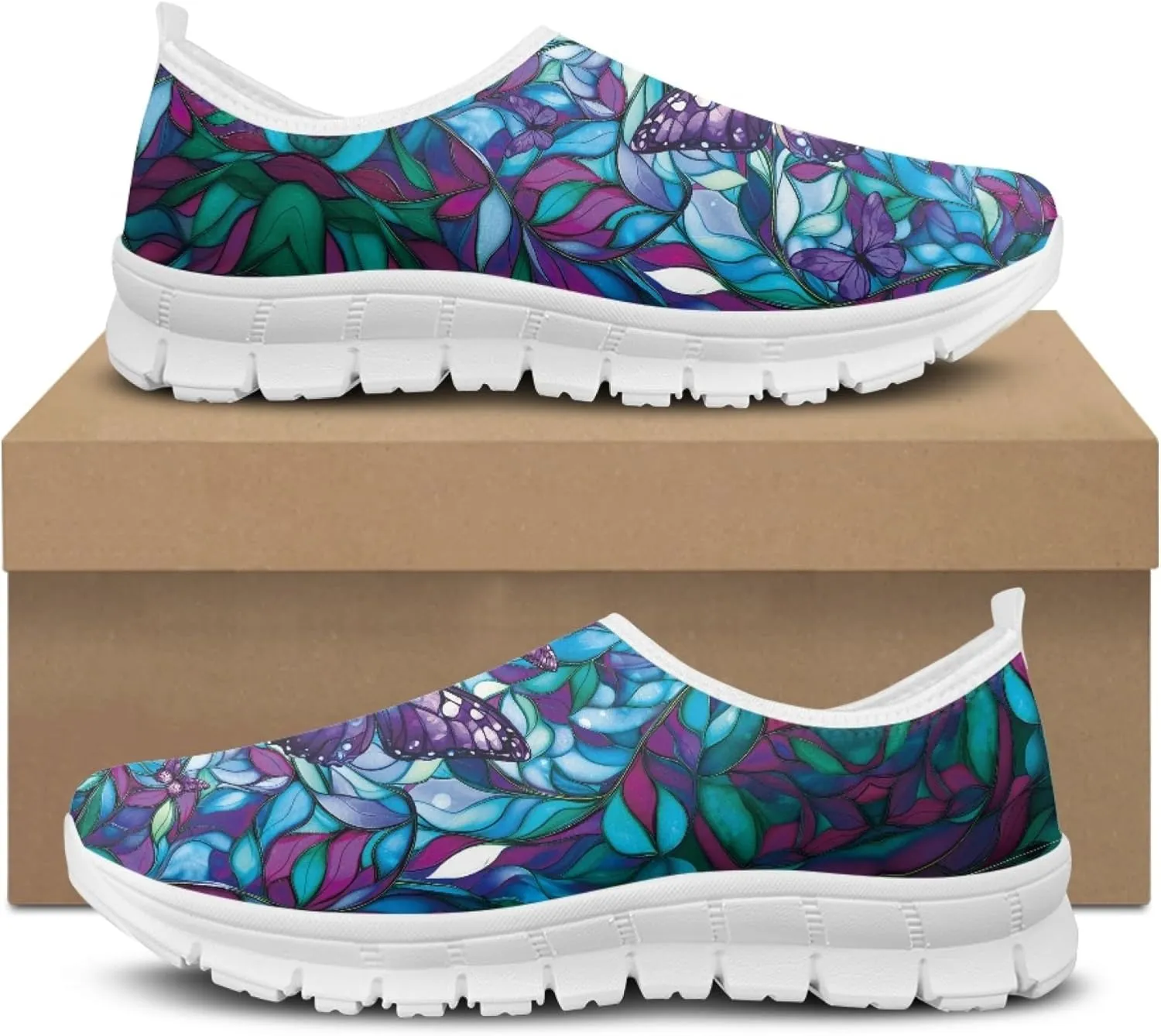 Fashion Print Womens Slip on Walking Shoes Breathable Flat Shoes Comfortable Casual Sneakers