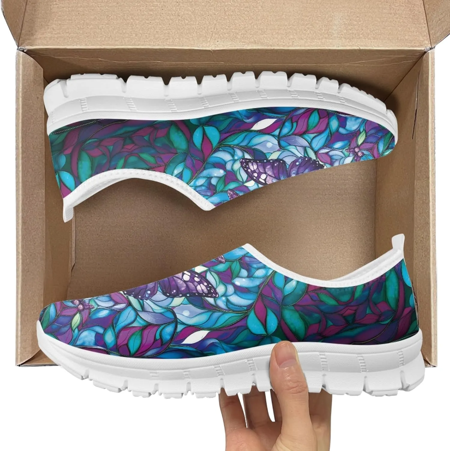 Fashion Print Womens Slip on Walking Shoes Breathable Flat Shoes Comfortable Casual Sneakers