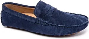 Fashion Suede Penny Loafers for Men Genuine Leather Lightweight Comfortable Breathable Casual Shoes Vegan Anti-Slip Flat Slip-on Round Toe Anti-Skid (Color : Blue, Size : 7 D(M) US)