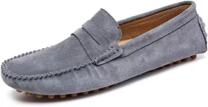 Fashion Suede Penny Loafers for Men Genuine Leather Lightweight Comfortable Breathable Casual Shoes Vegan Anti-Slip Flat Slip-on Round Toe Anti-Skid (Color : Gray, Size : 8.5 D(M) US)