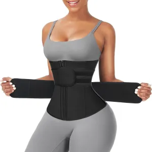 FeelinGirl Waist Trainer for Women Belly Fat Long Torso Sauna Workout 2 Belt With Zipper 7 Steel Bones Corset
