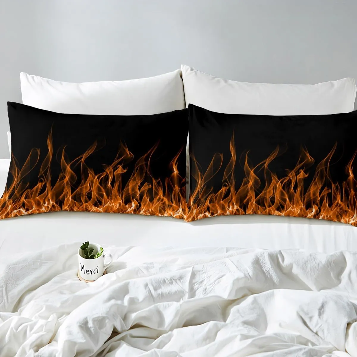 Feelyou Flame Bed Sheets Kawaii Decor Bedding Set for Kids Boys Women Orange Flame Sheets Chic Fitted Sheet with 1 Pillowcase 3Pcs Bedding Twin