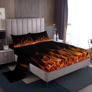 Feelyou Flame Bed Sheets Kawaii Decor Bedding Set for Kids Boys Women Orange Flame Sheets Chic Fitted Sheet with 1 Pillowcase 3Pcs Bedding Twin