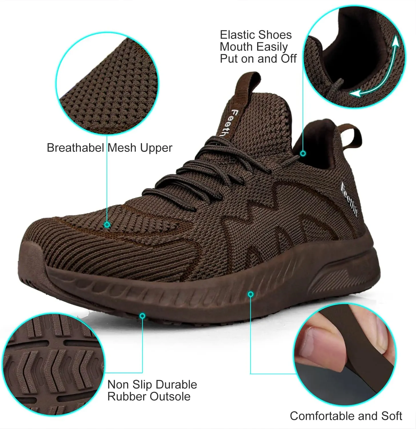 Feethit Mens Non Slip Walking Sneakers Lightweight Breathable Slip on Running Shoes Athletic Gym Tennis Shoes for Men
