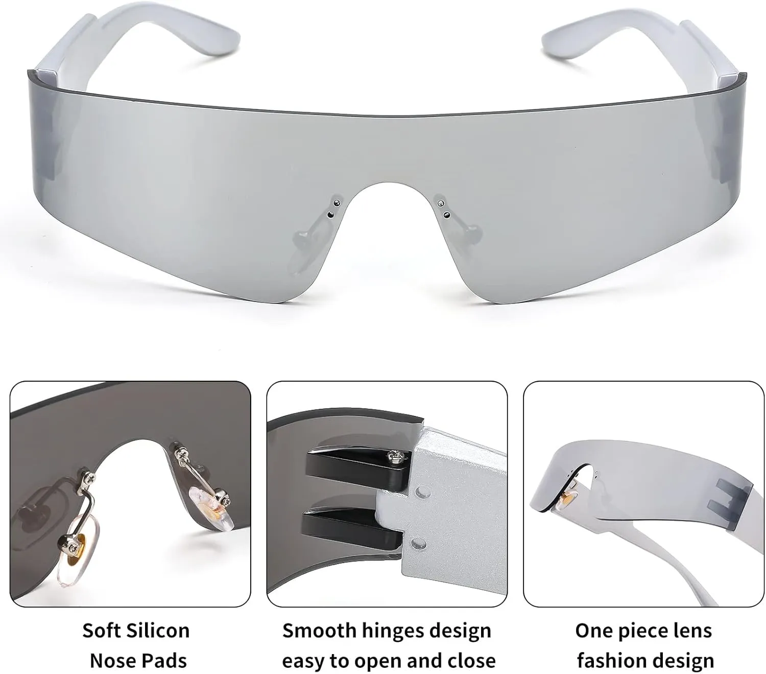 FEISEDY Futuristic Visor Punk Sunglasses Rimless One Piece Goggles Miorred Shades Women Men B2927