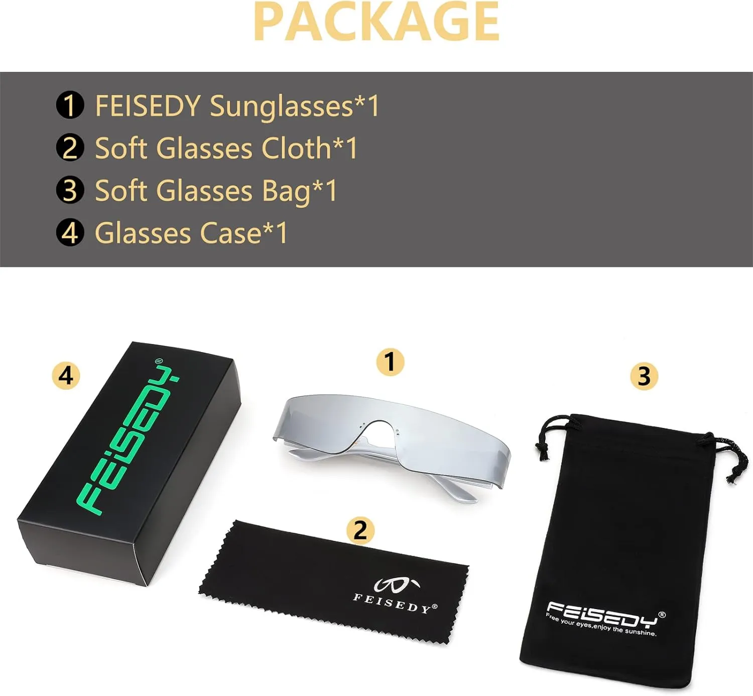 FEISEDY Futuristic Visor Punk Sunglasses Rimless One Piece Goggles Miorred Shades Women Men B2927