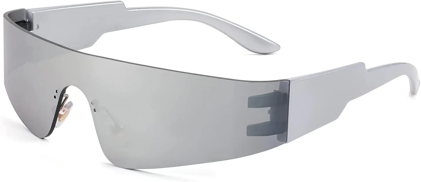 FEISEDY Futuristic Visor Punk Sunglasses Rimless One Piece Goggles Miorred Shades Women Men B2927