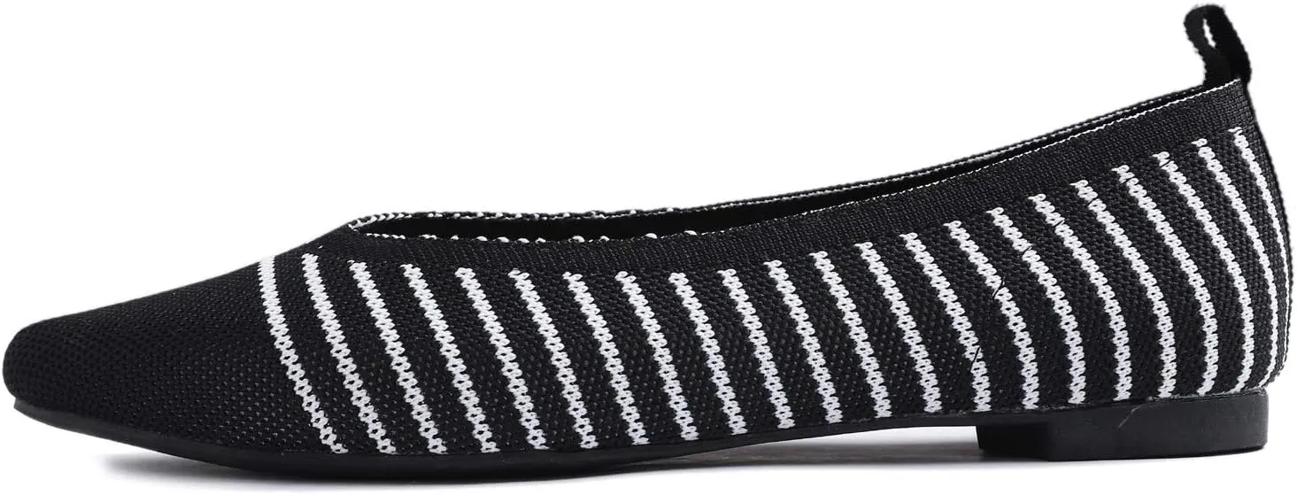 FEVERSOLE Women's Woven Pointy Fashion Cutouts Breathable Knit Flat Shoes