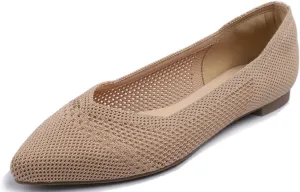 FEVERSOLE Women's Woven Pointy Fashion Cutouts Breathable Knit Flat Shoes