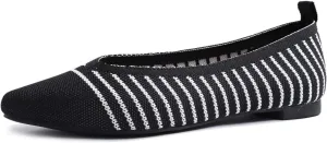 FEVERSOLE Women's Woven Pointy Fashion Cutouts Breathable Knit Flat Shoes