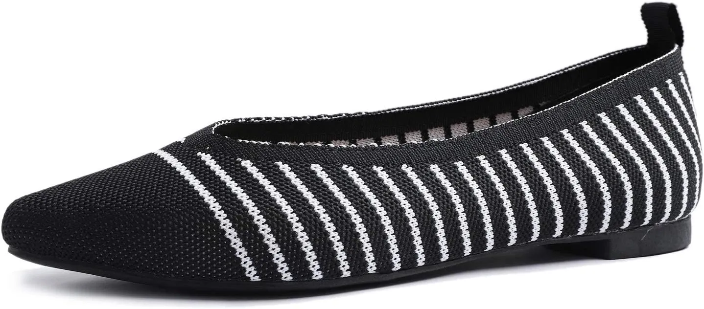 FEVERSOLE Women's Woven Pointy Fashion Cutouts Breathable Knit Flat Shoes