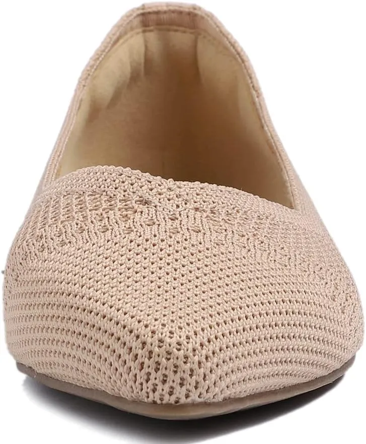 FEVERSOLE Women's Woven Pointy Fashion Cutouts Breathable Knit Flat Shoes