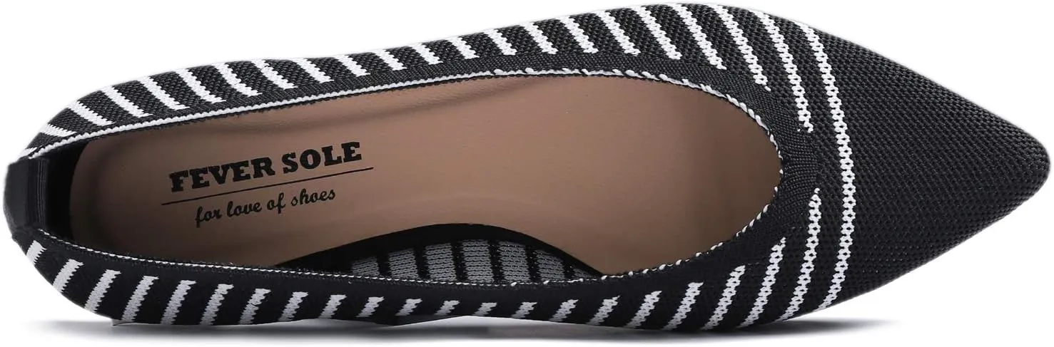 FEVERSOLE Women's Woven Pointy Fashion Cutouts Breathable Knit Flat Shoes