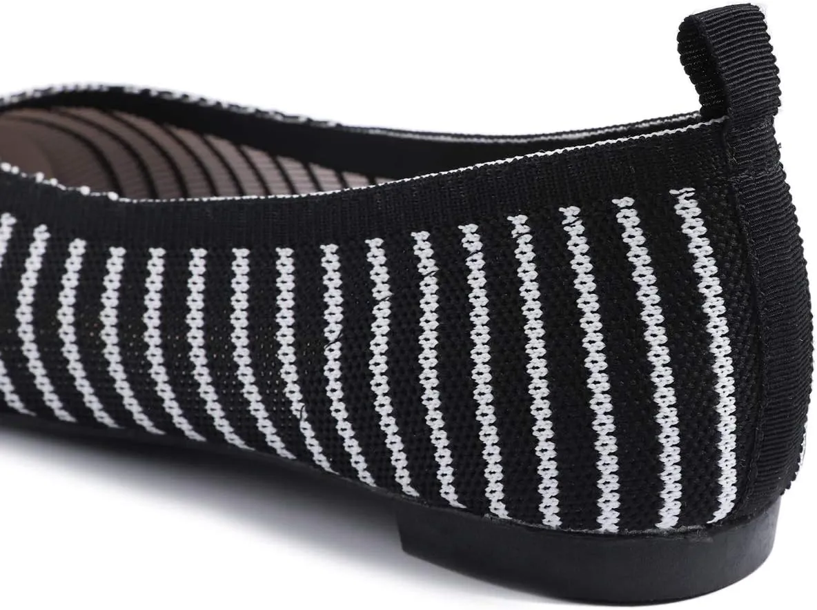 FEVERSOLE Women's Woven Pointy Fashion Cutouts Breathable Knit Flat Shoes