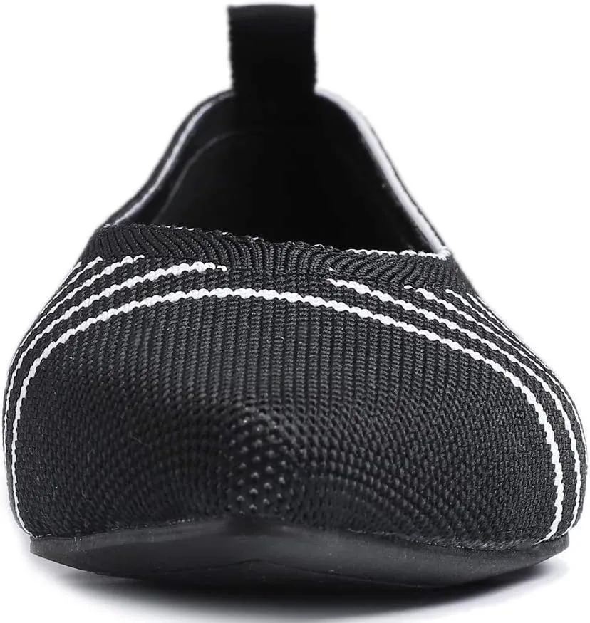FEVERSOLE Women's Woven Pointy Fashion Cutouts Breathable Knit Flat Shoes