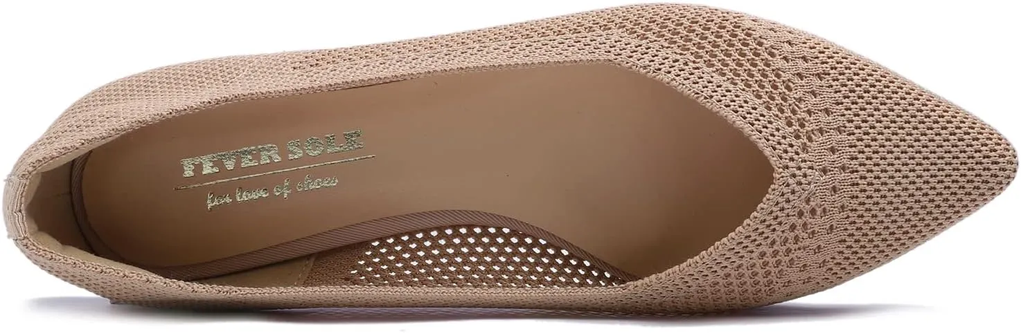 FEVERSOLE Women's Woven Pointy Fashion Cutouts Breathable Knit Flat Shoes