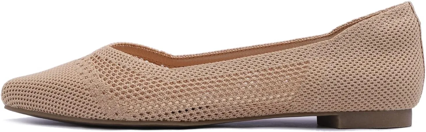 FEVERSOLE Women's Woven Pointy Fashion Cutouts Breathable Knit Flat Shoes