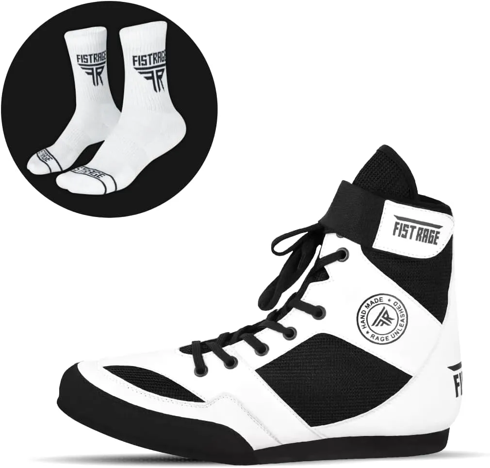 FISTRAGE Boxing Shoes Leather Kick Fighting Training Mesh Unisex Pro Men's and Youth Genuine Light Weight Boot | Shoe for Adults