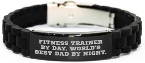 Fitness Trainer By Day, World's Best Dad By Night. Gifts from Men to Fitness Trainers - Glide lock Clasp Christmas Exclusive Jewelry