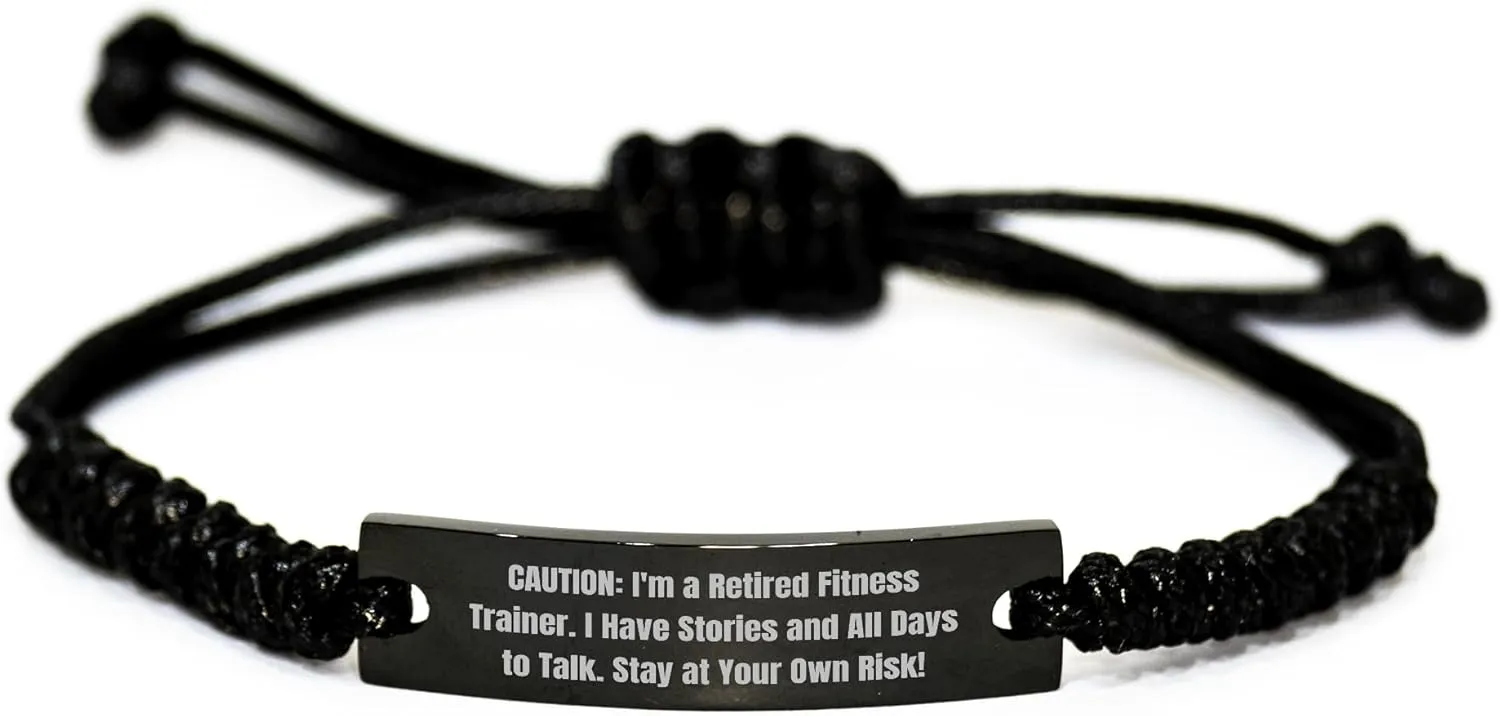 Fitness Trainer Funny Sarcasm Gifts for Fitness Enthusiasts Birthday Unique Gifts from Friends to Loved Ones - Adjustable Black Rope Bracelet with Engraved Black Stainless Steel