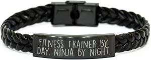 Fitness Trainer Gifts from Friends for Men - Interlaced Leather Ninja Night Quote - Unique Father's Day Unique Gift