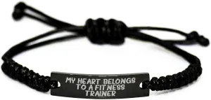 Fitness Trainer's Heartbeat Rope Bracelet, Funny Gift for Birthday, From Friends, for Fitness Trainers, My Heart Belongs To A Fitness Trainer