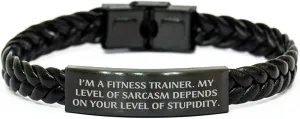 Fitness Trainer's Sassy Gift Idea: Inspirational Interlaced Leather Wristband for Him or Her - Funny Funny Fitness Gifts for Birthday from Friend to Fitness Enthusiast