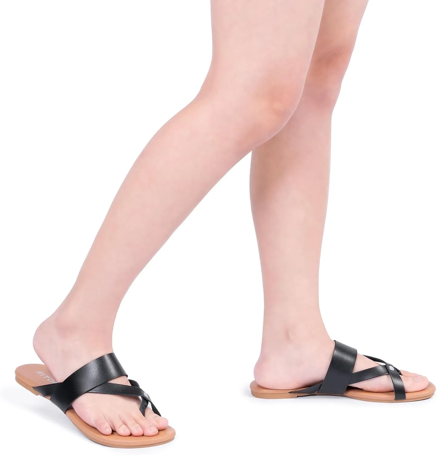 FITORY Womens Flat Sandals With Casual Fashion Slides and Flip Flops Split Toes Style for Lady Summer Size 6-11