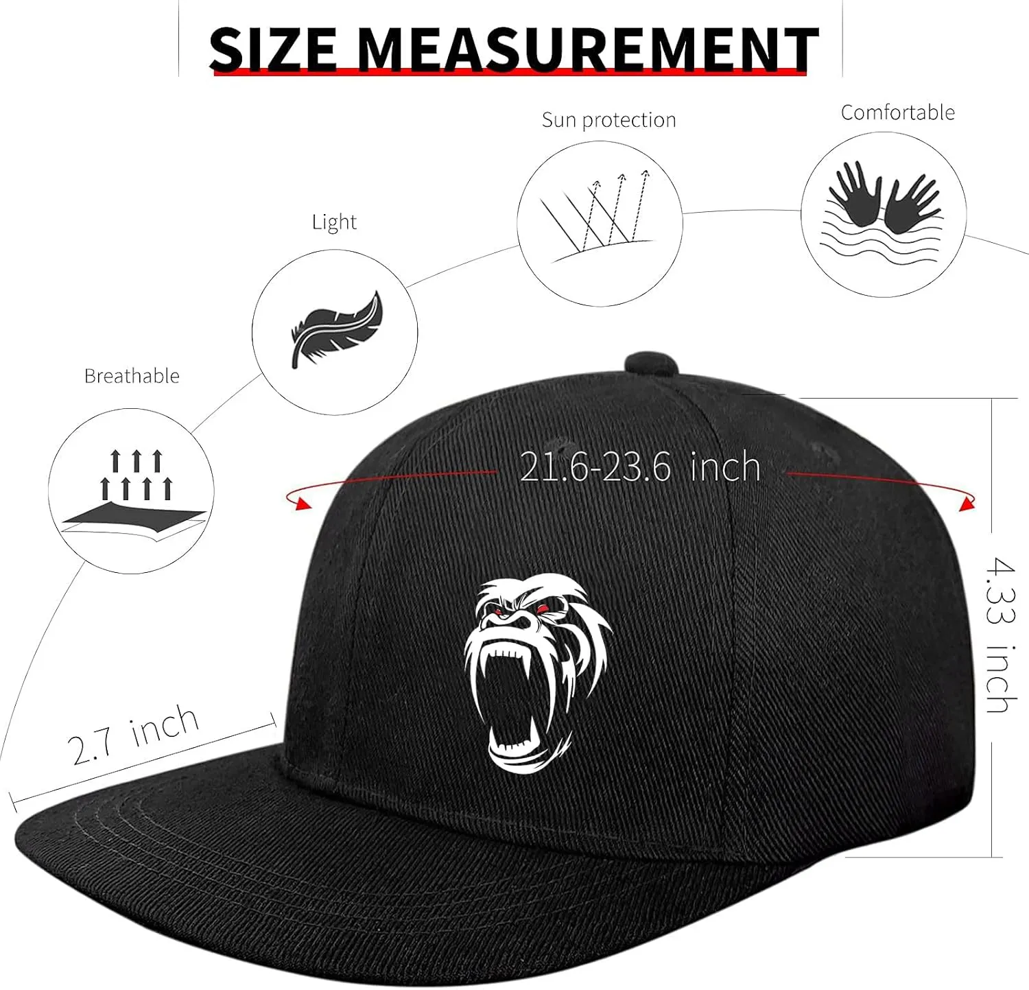 Flat Bill Hats for Men Black Snapback Hats for Men Adjustable Baseball Cap Fitted Cool Hip Hop Hat