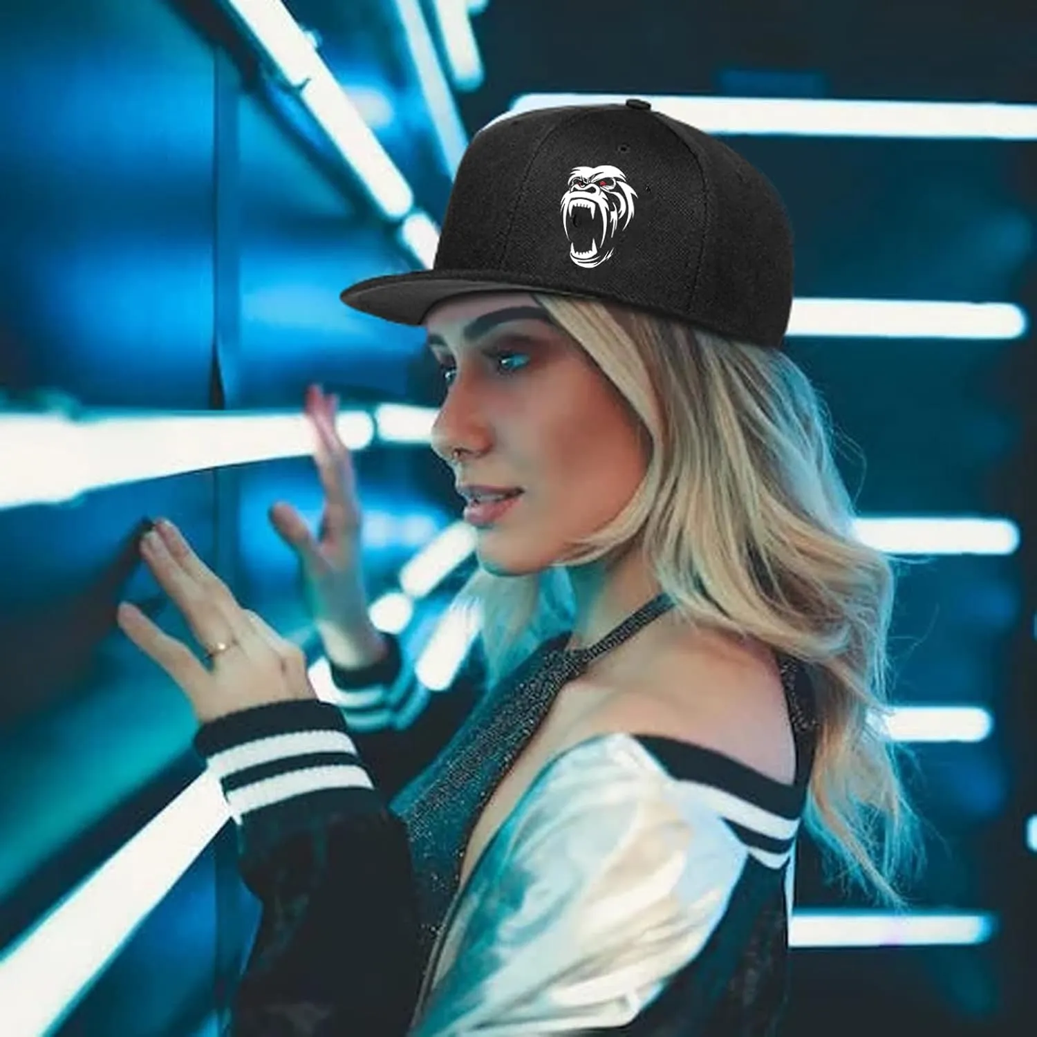 Flat Bill Hats for Men Black Snapback Hats for Men Adjustable Baseball Cap Fitted Cool Hip Hop Hat