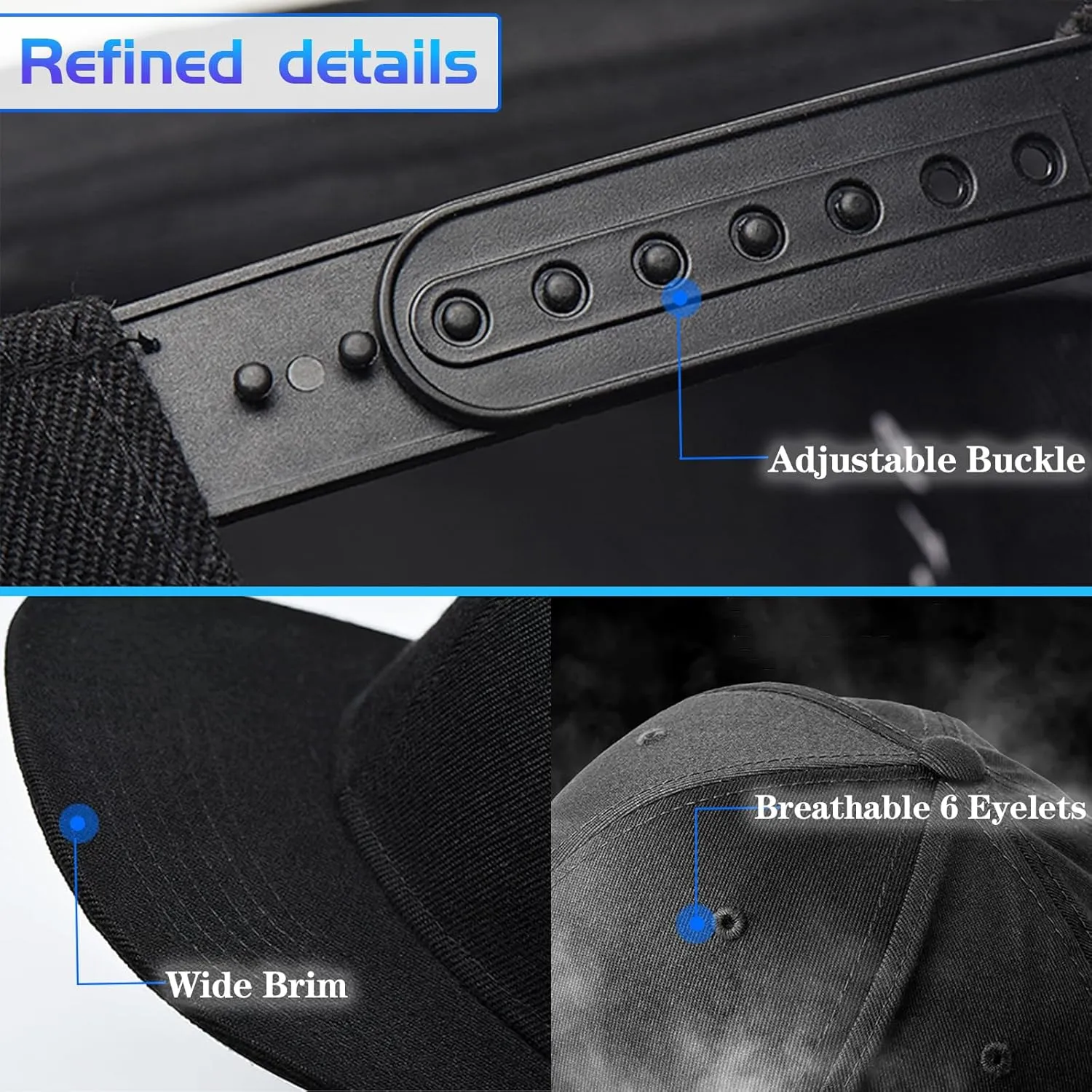 Flat Bill Hats for Men Black Snapback Hats for Men Adjustable Baseball Cap Fitted Cool Hip Hop Hat